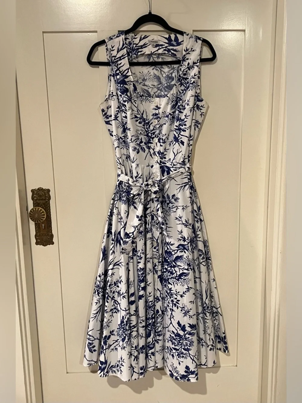 The J. Peterman Company Toile de Jouy Kentucky Derby Dress Blue & White Sz 10 - Picture 1 of 12